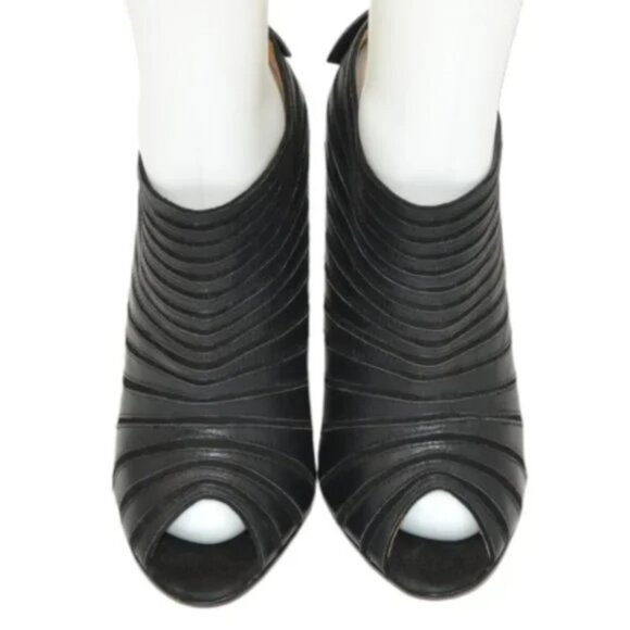 L.A.M.B. Stefani Y2K Black Leather Stiletto Peep Open Toe Booties Boots Heel 8.5 - Picture 3 of 11